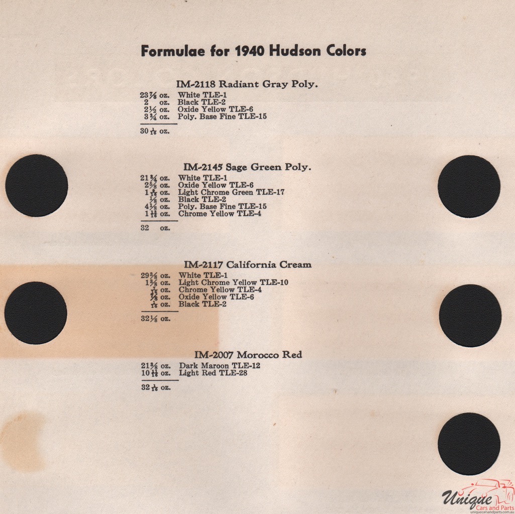 1940 Hudson Paint Charts PPG 4